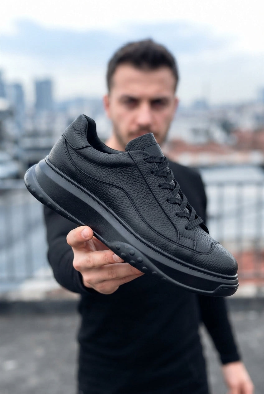 Alone Premium Kalite Bağcıklı Günlük Erkek Siyah Sneaker