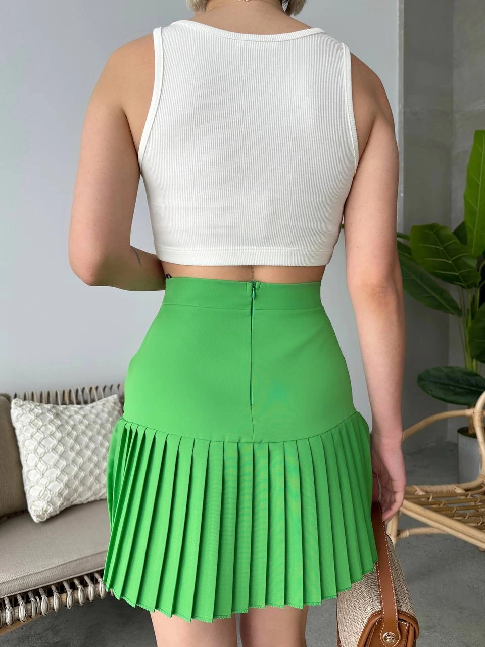 Pleated Mini Skirt Green