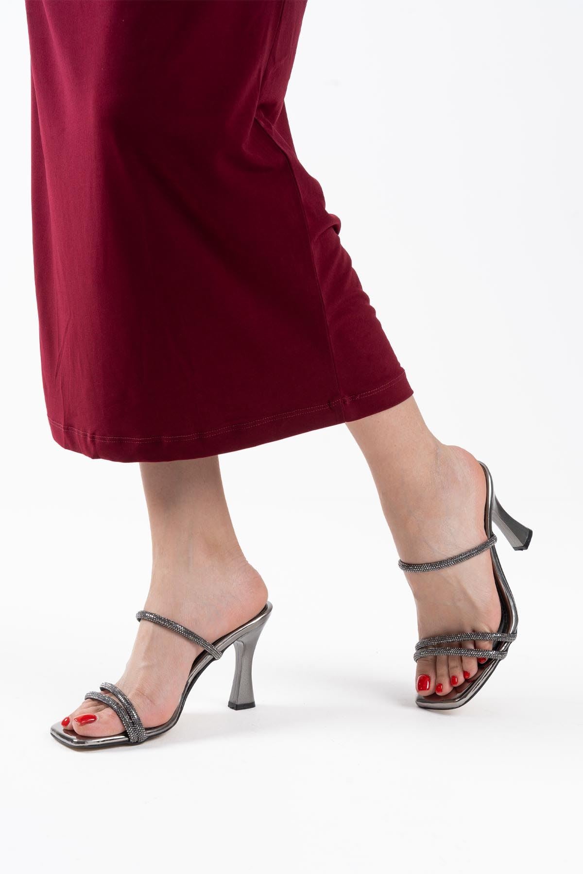 Alvina Premium Smoked Mirror Stone Women's Heeled Slippers