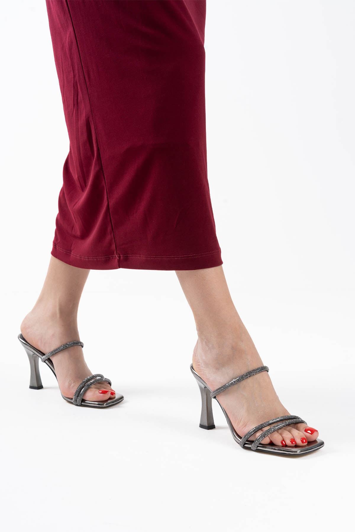 Alvina Premium Smoked Mirror Stone Women's Heeled Slippers