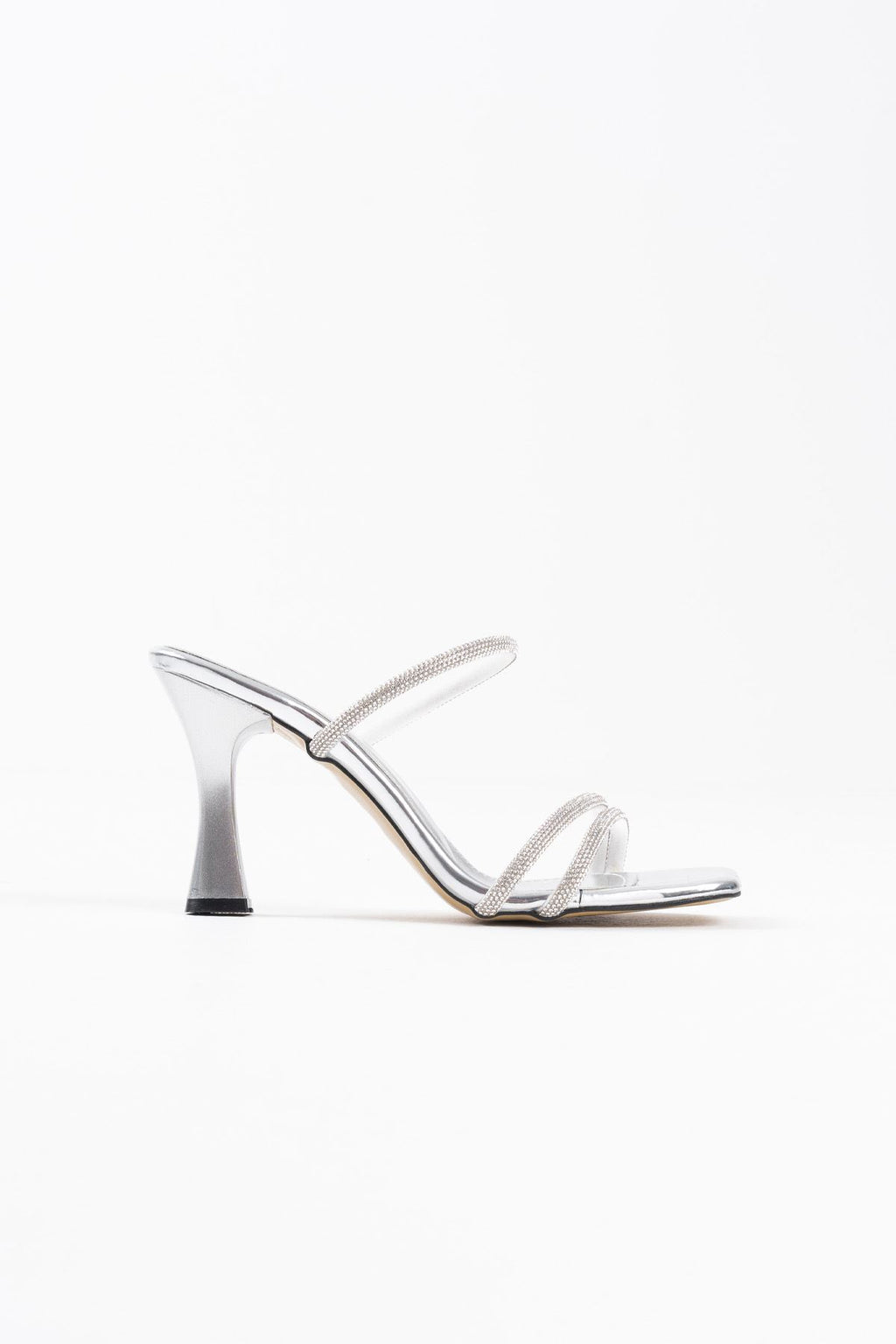 Alvina Premium Silver Mirror Stone Women's Heeled Slippers