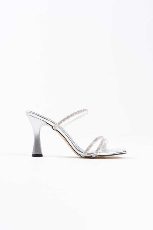 Alvina Premium Silver Mirror Stone Women's Heeled Slippers