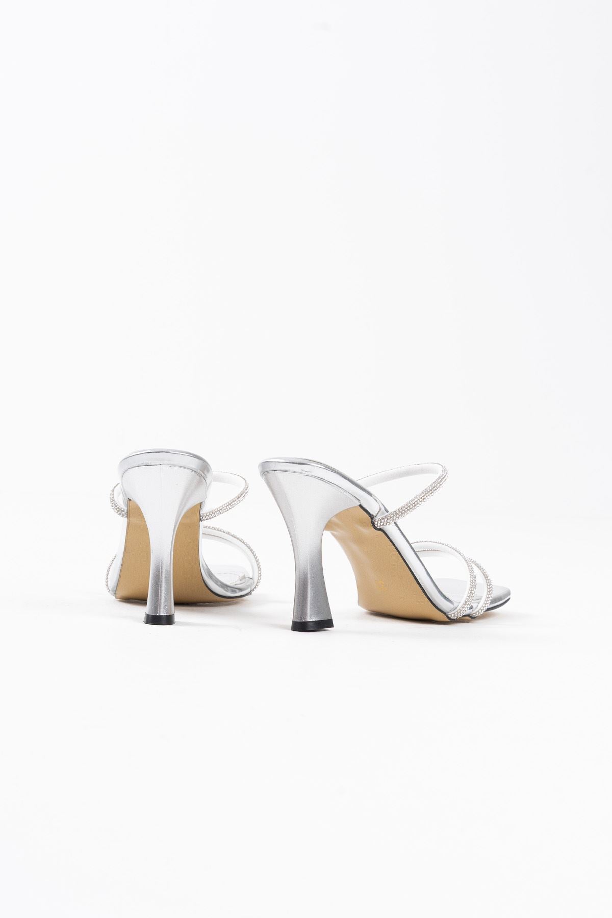 Alvina Premium Silver Mirror Stone Women's Heeled Slippers