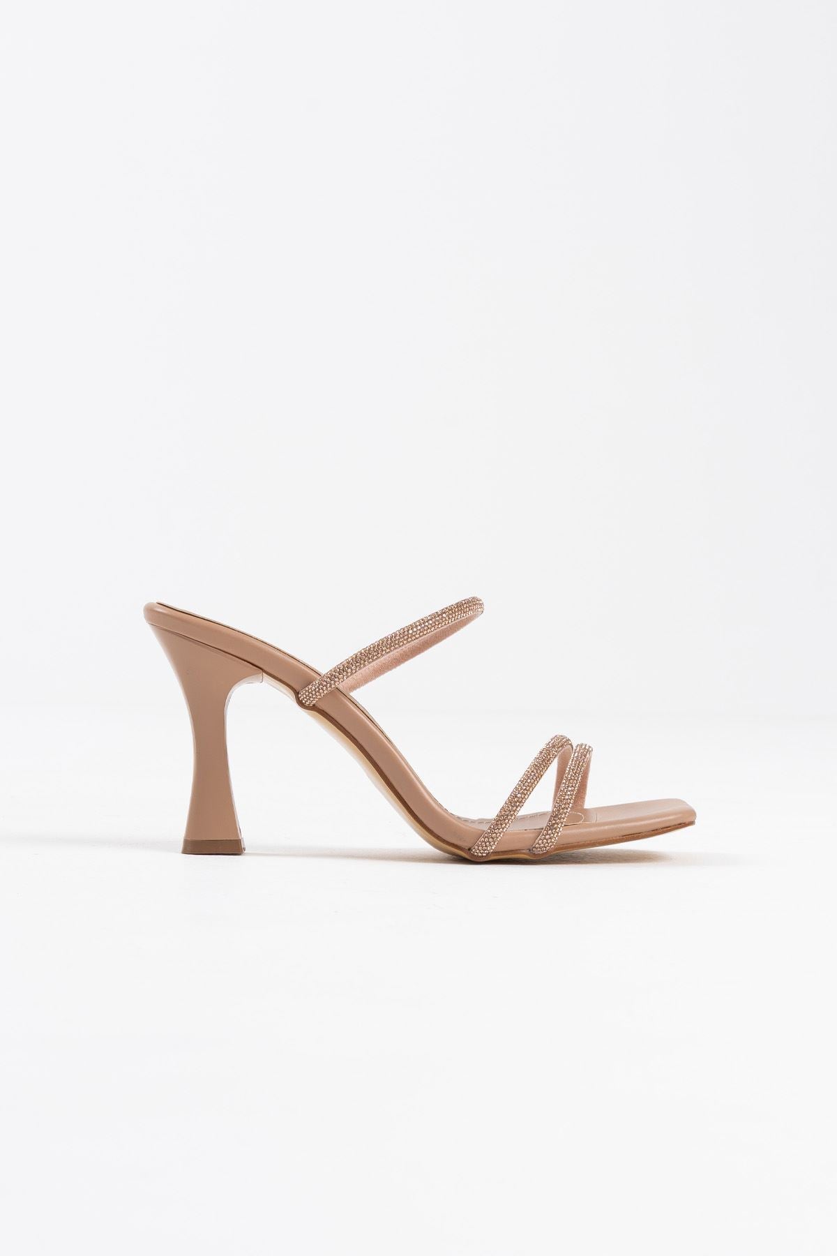 Alvina Premium Nude Stoned Thin Strapped Women's Heeled Slippers
