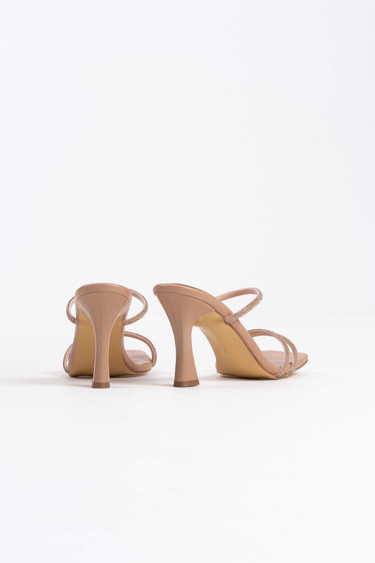 Alvina Premium Nude Stoned Thin Strapped Women's Heeled Slippers