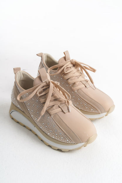 ALYA Laced Orthopedic Sole Stoned Women's Sneaker - Cream