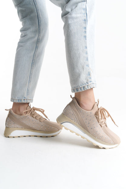 ALYA Laced Orthopedic Sole Stoned Women's Sneaker - Cream