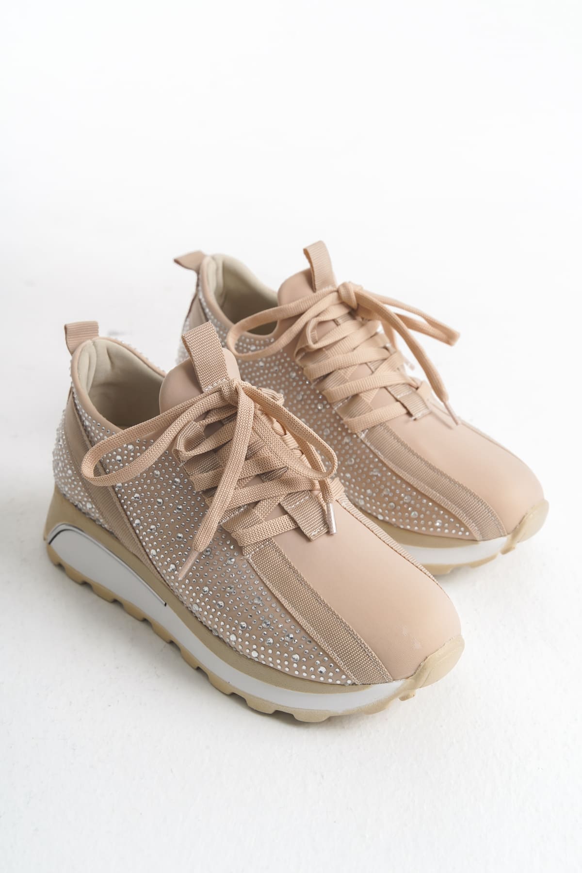 ALYA Laced Orthopedic Sole Stoned Women's Sneaker - Cream