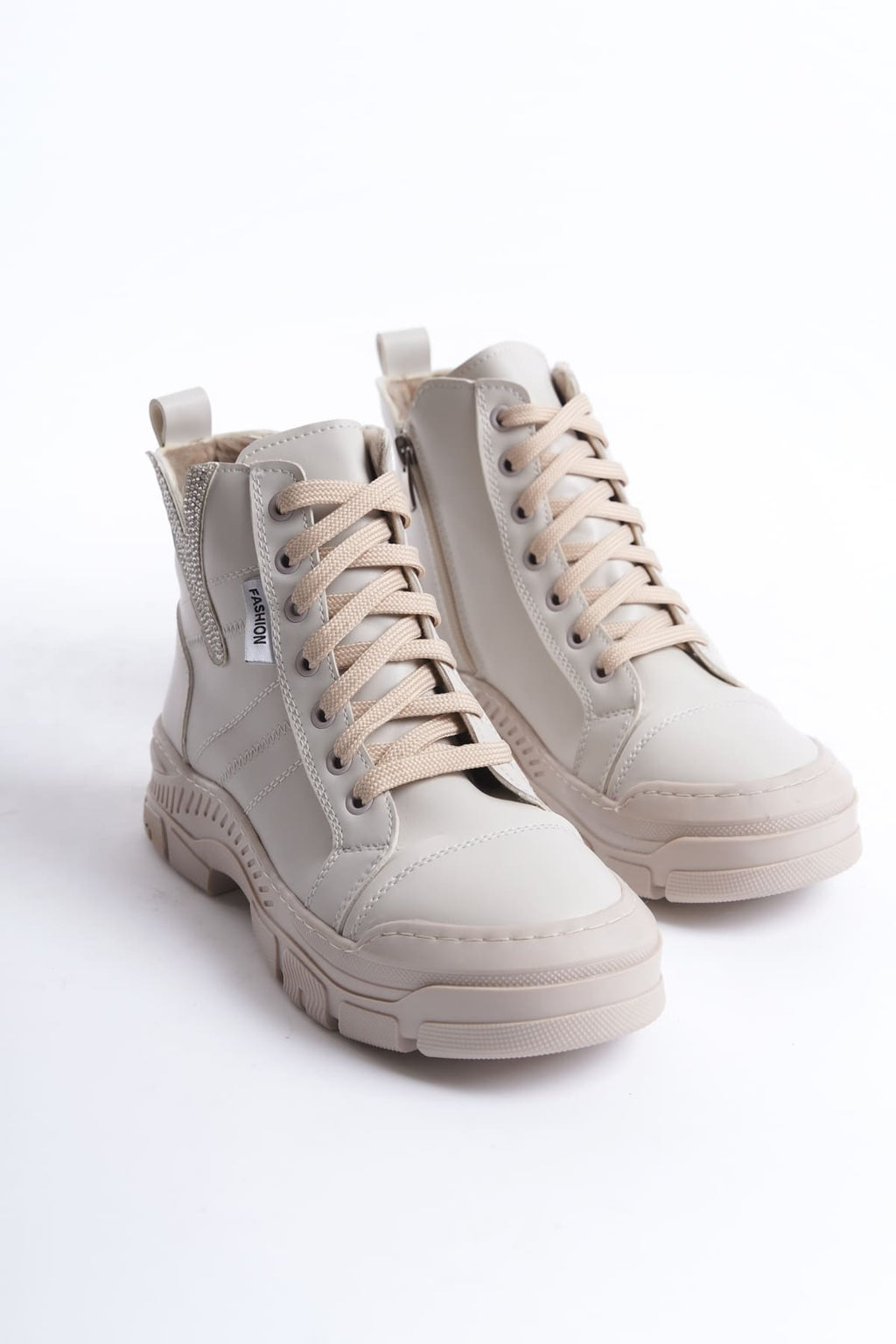 AMBER Lace-Up Zippered Orthopedic Sole Women's Boots - Cream