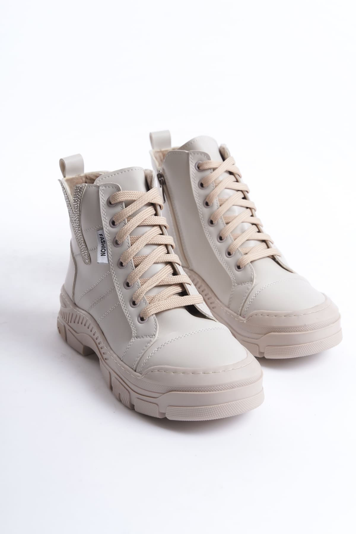 AMBER Lace-Up Zippered Orthopedic Sole Women's Boots - Cream