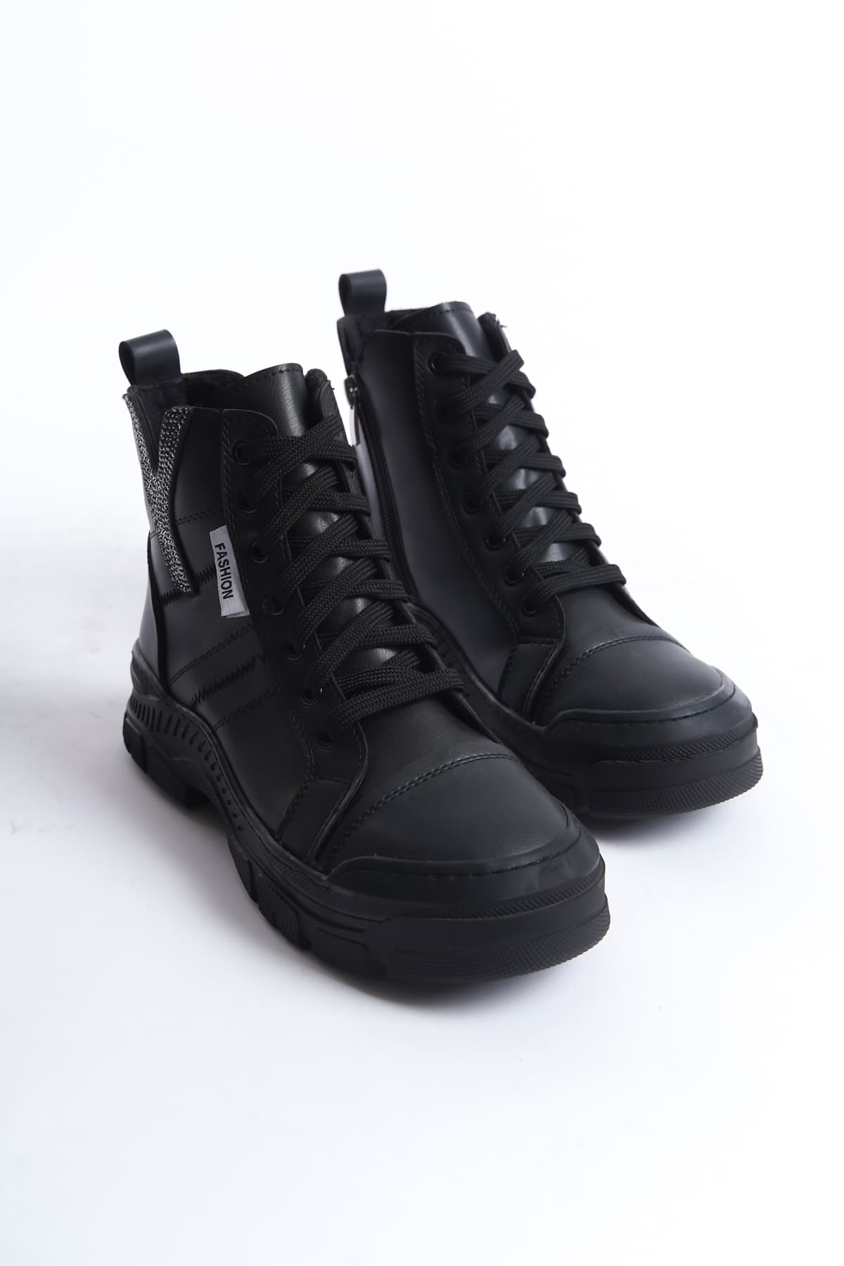 AMBER Lace-Up Zippered Orthopedic Sole Women's Boots - Black