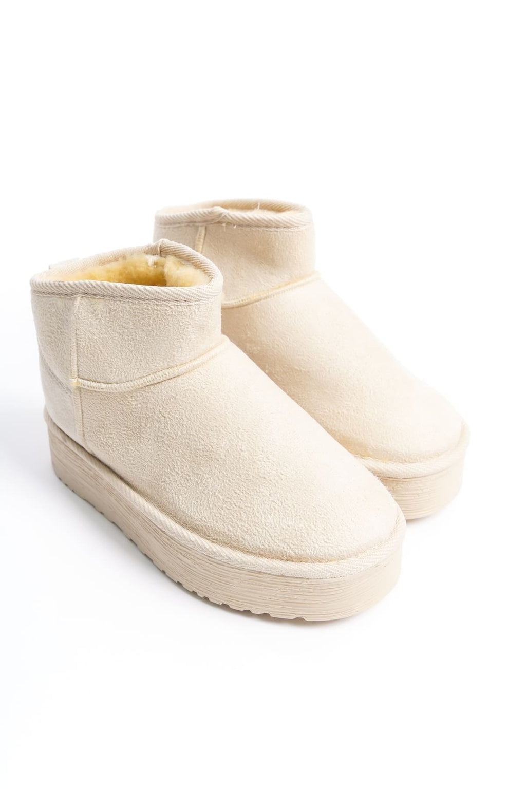 AMELIA Laceless Thick Sole Fur Lined Short Women's Boots - Suede Cream 
