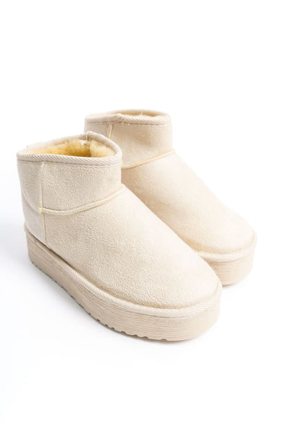 AMELIA Laceless Thick Sole Fur Lined Short Women's Boots - Suede Cream 