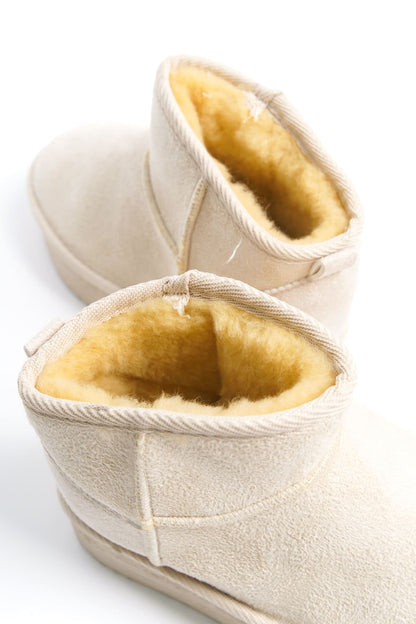 AMELIA Laceless Thick Sole Fur Lined Short Women's Boots - Suede Cream 