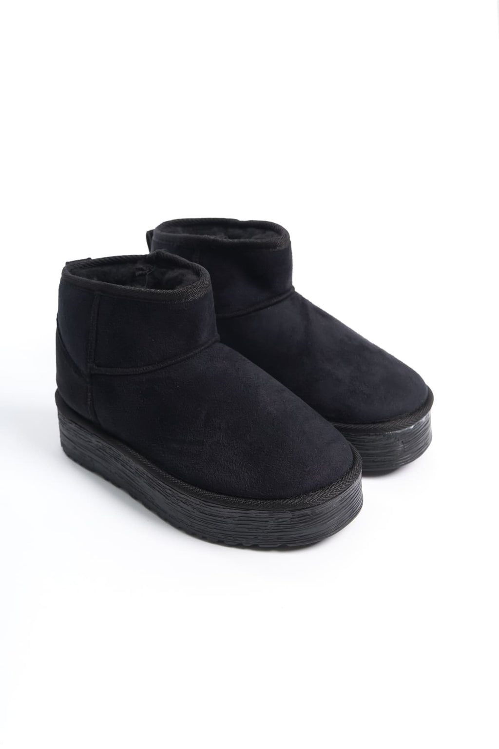 AMELIA Laceless Thick Sole Fur Lined Short Women's Boots - Suede Black 