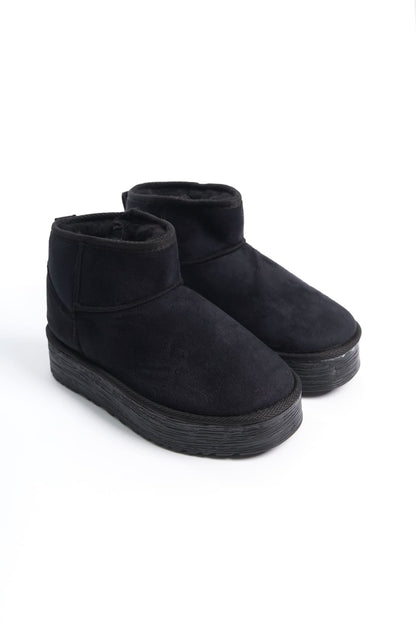 AMELIA Laceless Thick Sole Fur Lined Short Women's Boots - Suede Black 