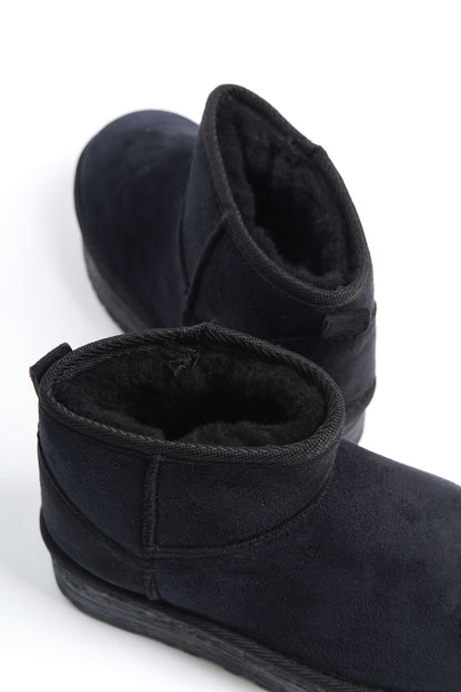 AMELIA Laceless Thick Sole Fur Lined Short Women's Boots - Suede Black 
