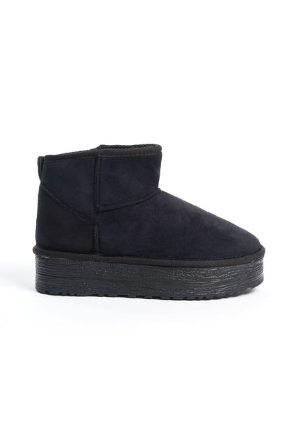 AMELIA Laceless Thick Sole Fur Lined Short Women's Boots - Suede Black 