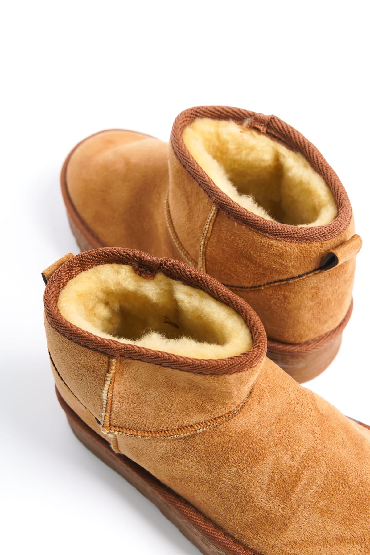 AMELIA Laceless Thick Sole Fur Lined Short Women's Boots - Suede Tan 
