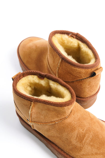 AMELIA Laceless Thick Sole Fur Lined Short Women's Boots - Suede Tan 