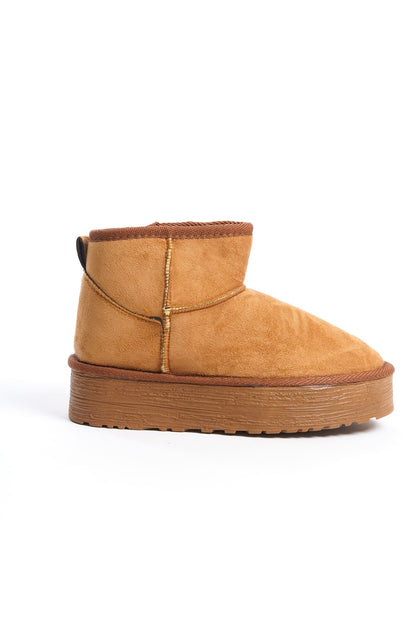 AMELIA Laceless Thick Sole Fur Lined Short Women's Boots - Suede Tan 