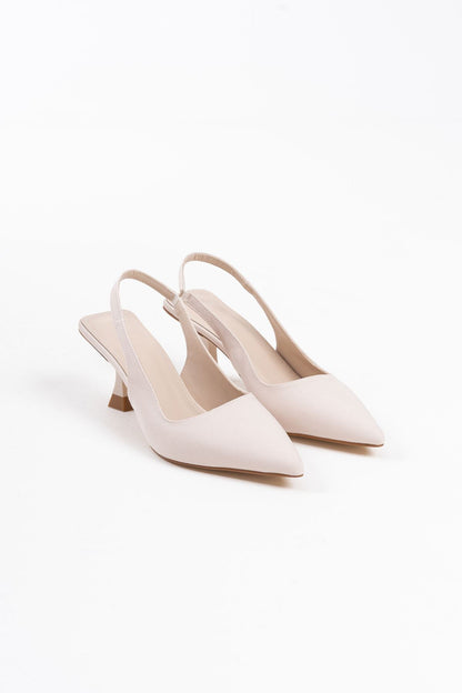 Angelica Premium Women's Beige Satin Heeled Shoes
