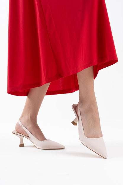 Angelica Premium Women's Beige Satin Heeled Shoes