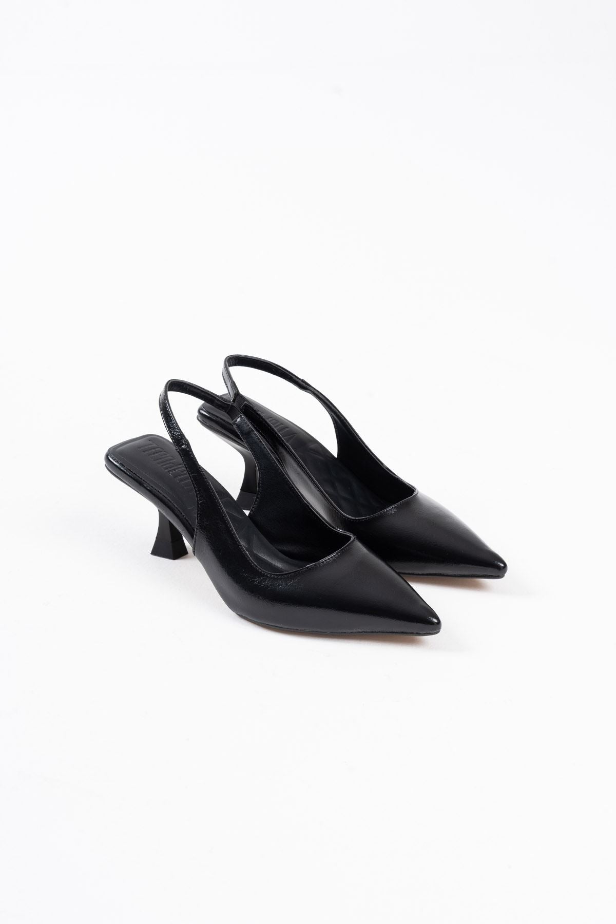 Angelica Premium Women's Black Crinkle Patent Leather High Heels