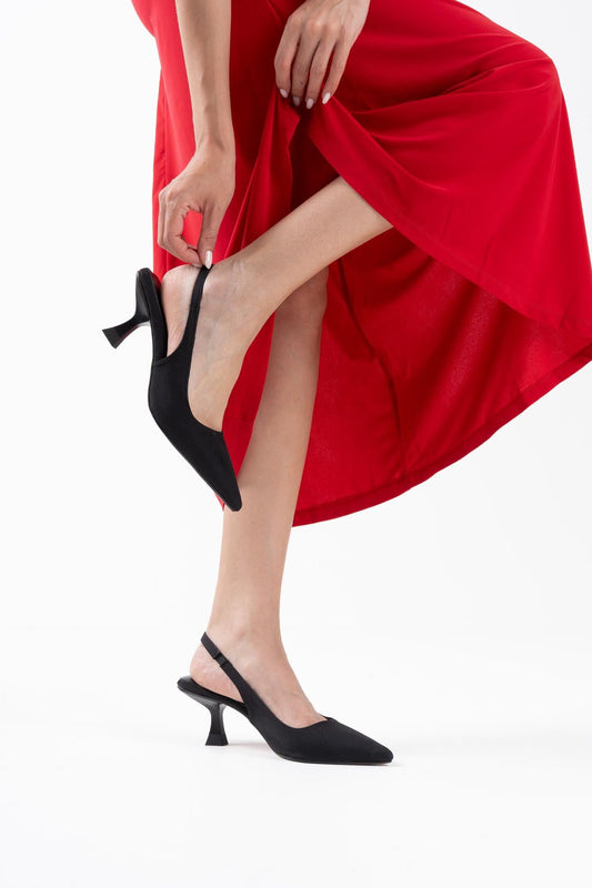 Angelica Premium Women's Black Satin Heeled Shoes