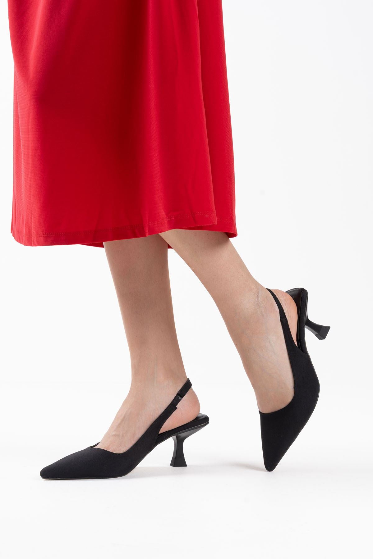 Angelica Premium Women's Black Satin Heeled Shoes