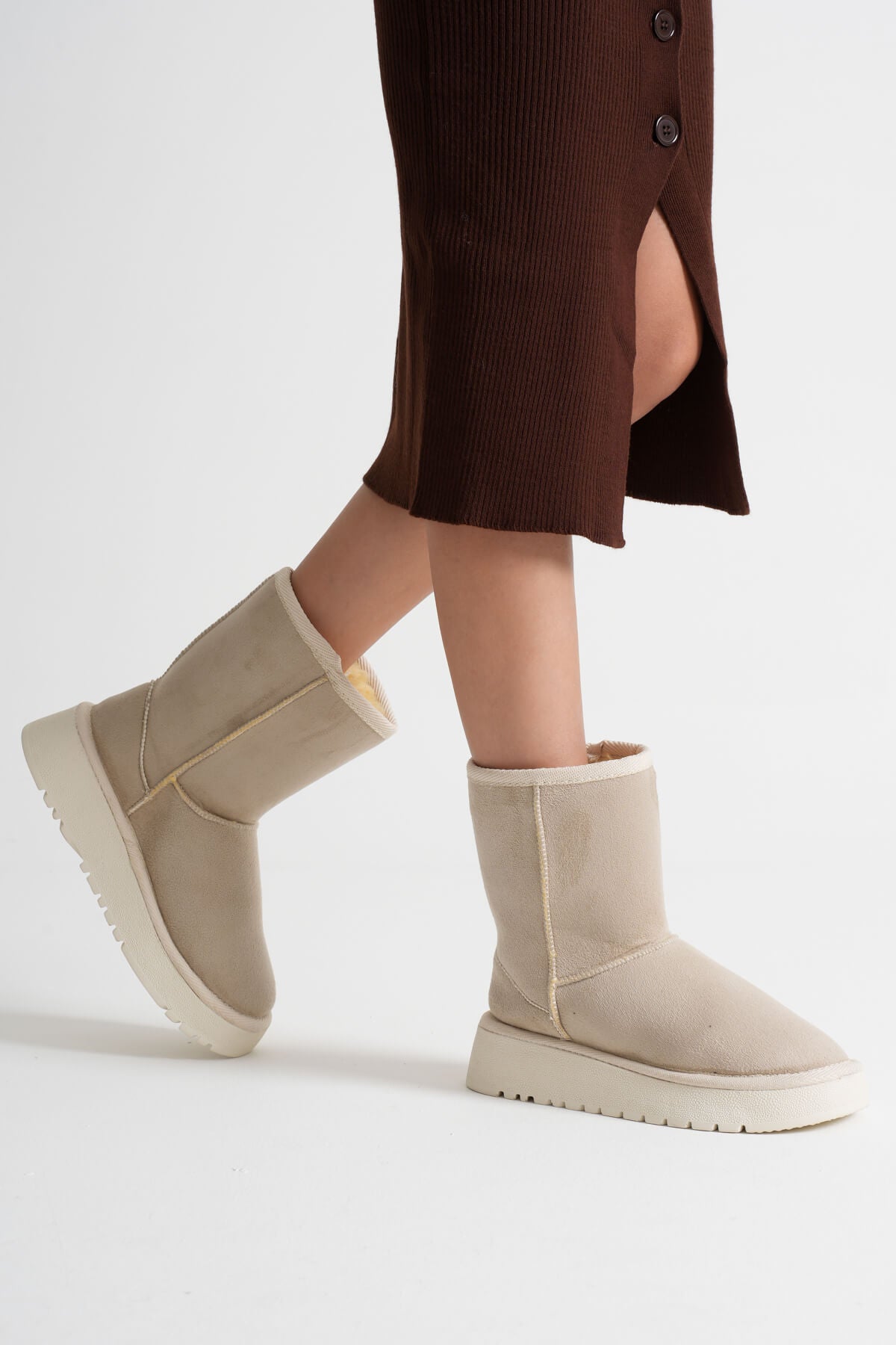 Anisa Premium Women's Beige Winter Fur Long Boots