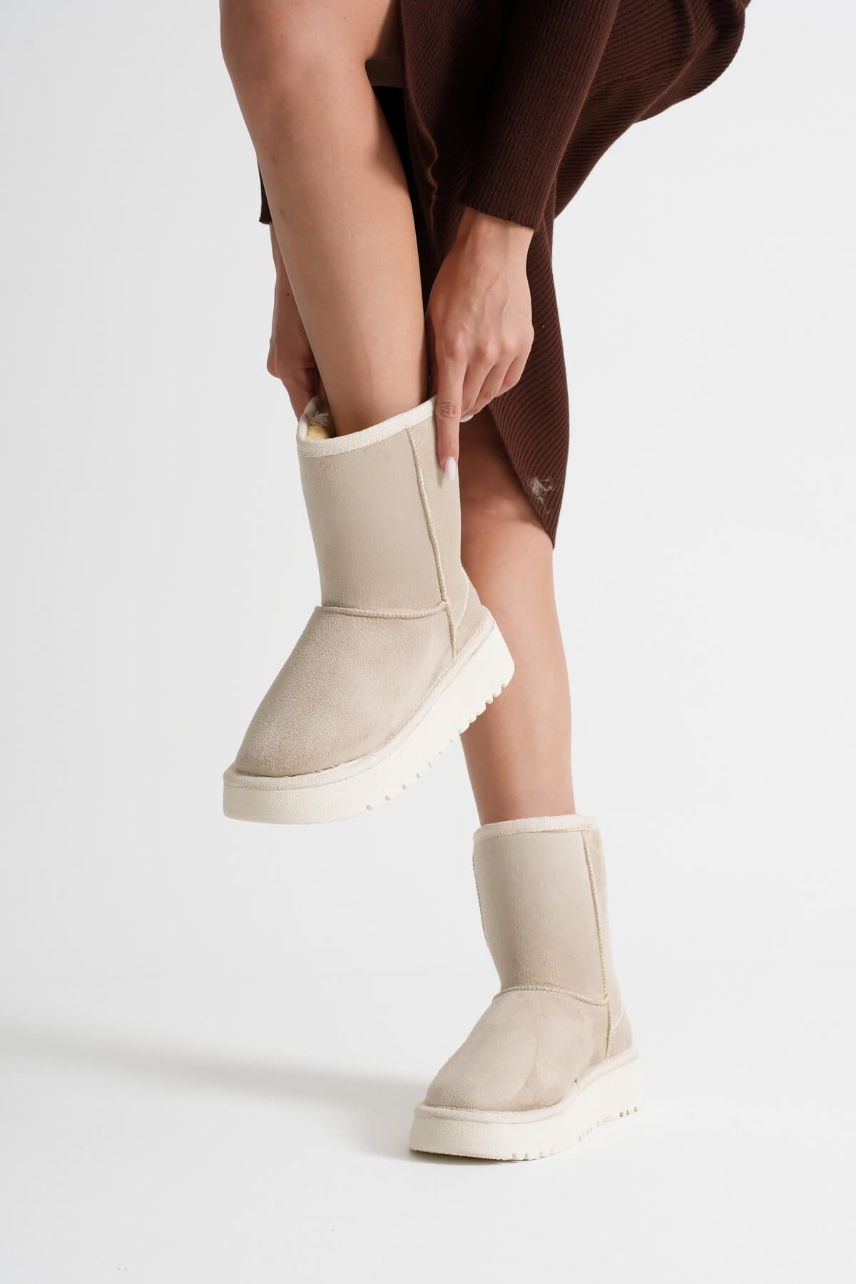 Anisa Premium Women's Beige Winter Fur Long Boots