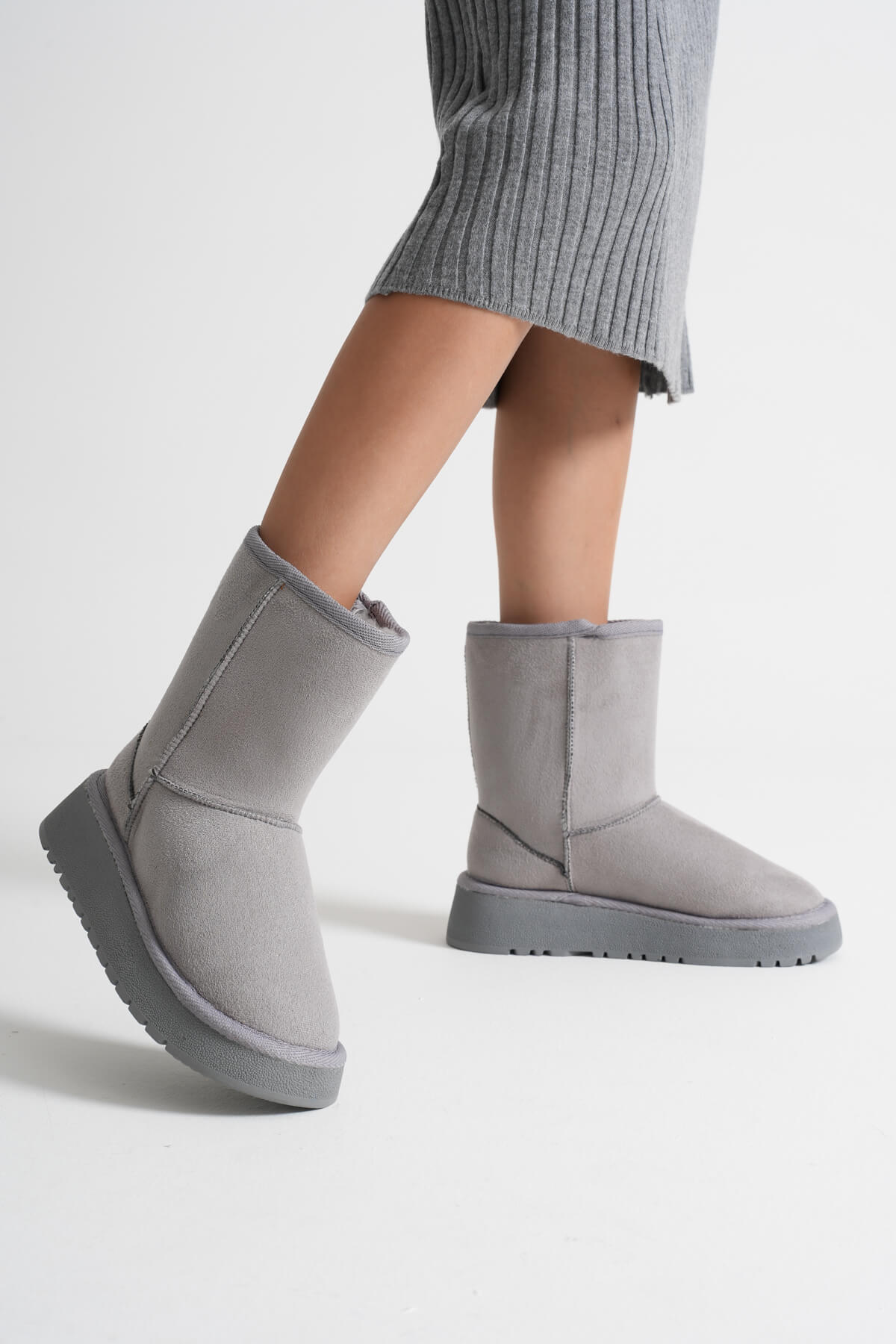 Anisa Premium Women's Grey Winter Fur Long Boots