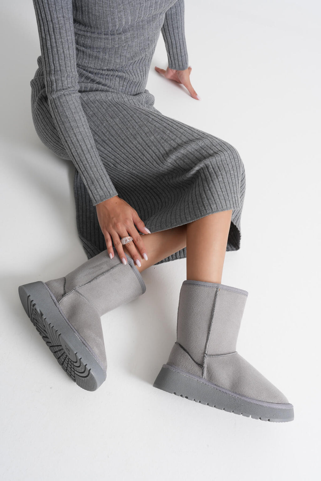 Anisa Premium Women's Grey Winter Fur Long Boots