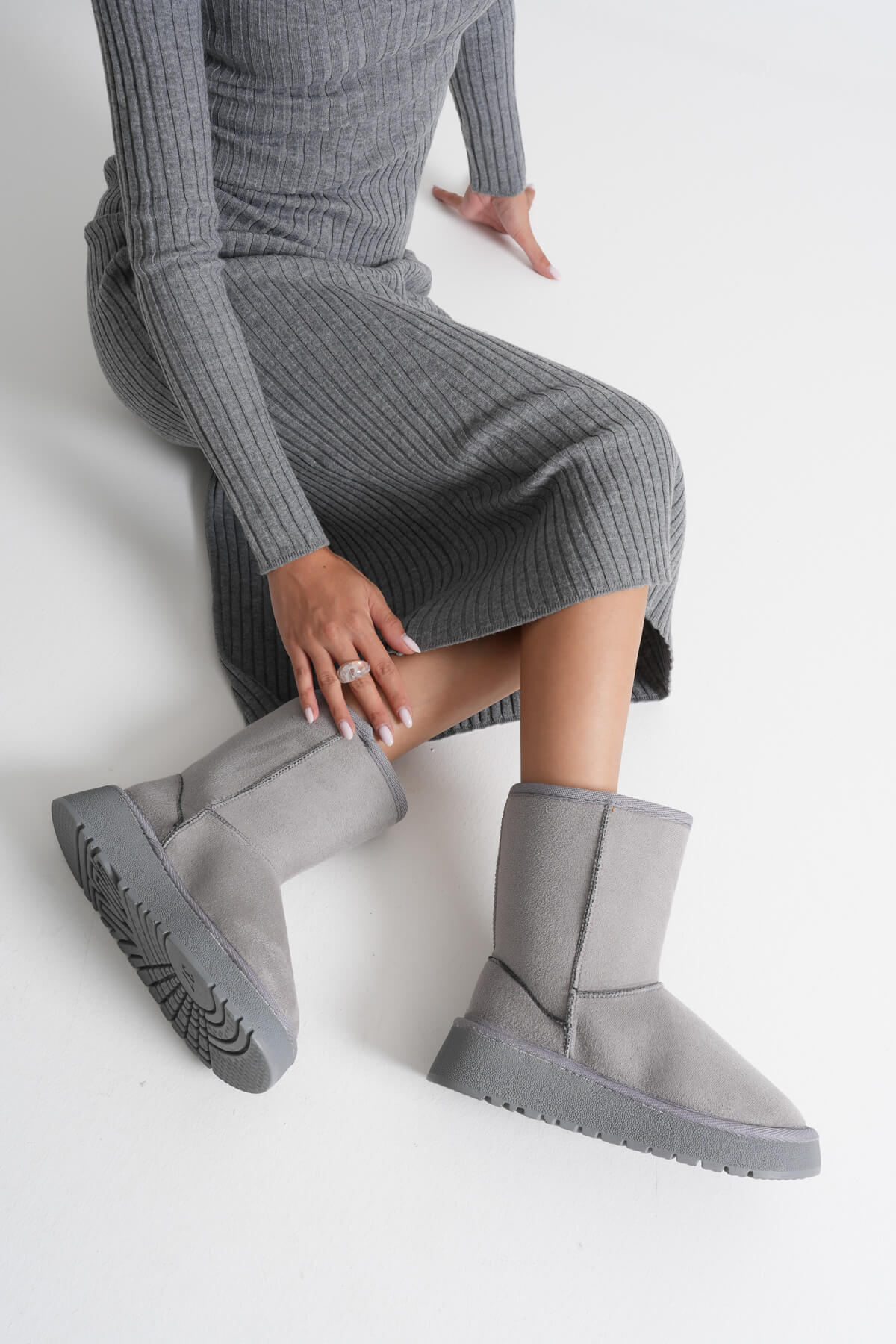Anisa Premium Women's Grey Winter Fur Long Boots