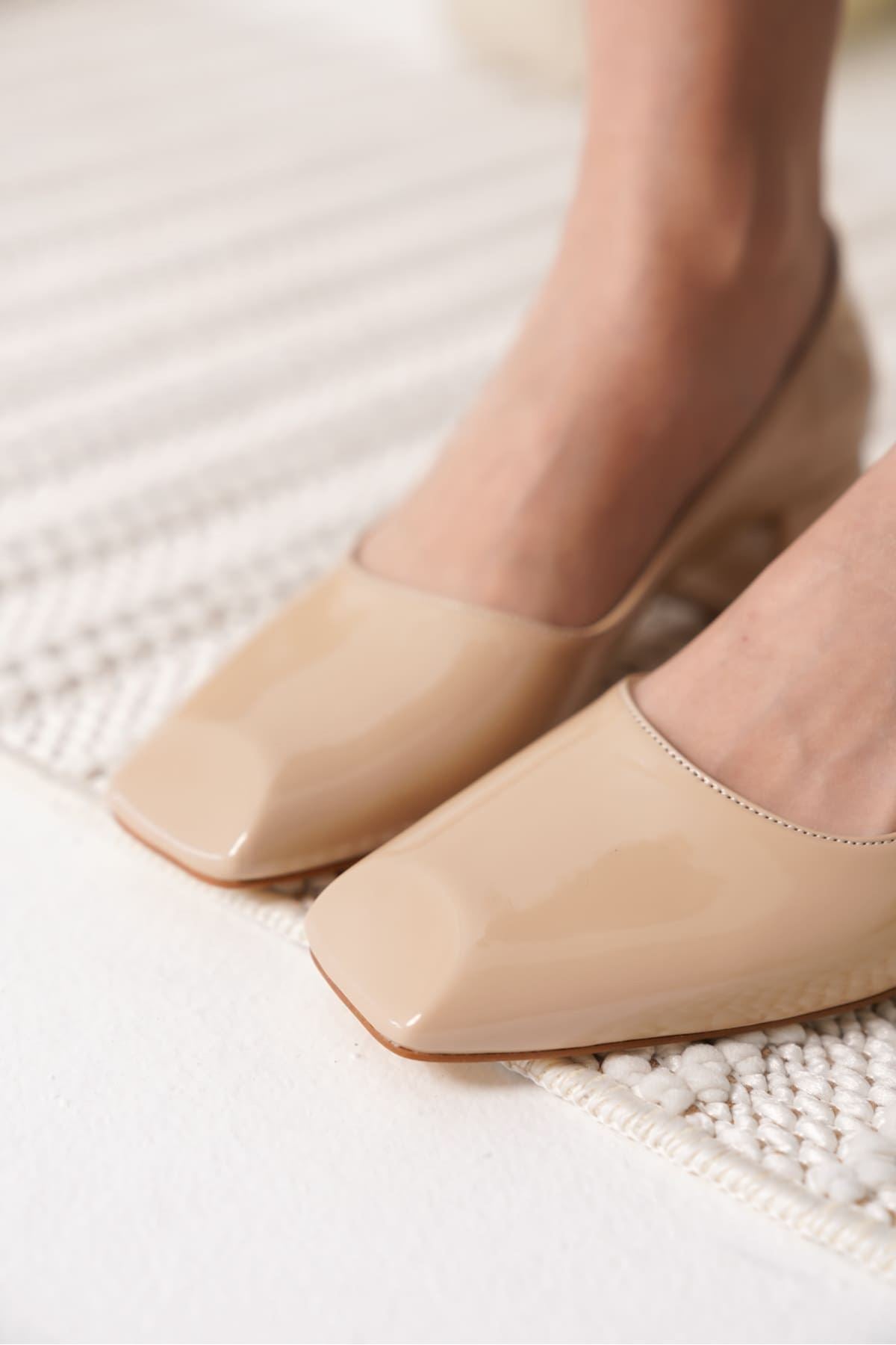 Anita Premium Nude Patent Leather Women's High Heel Shoes
