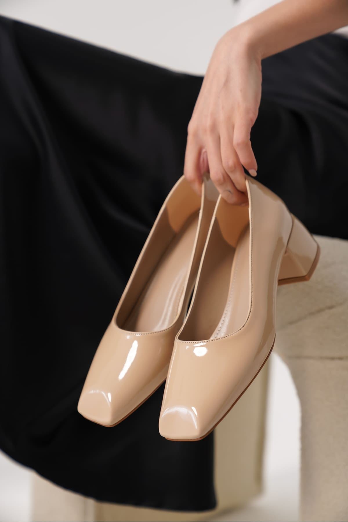 Anita Premium Nude Patent Leather Women's High Heel Shoes