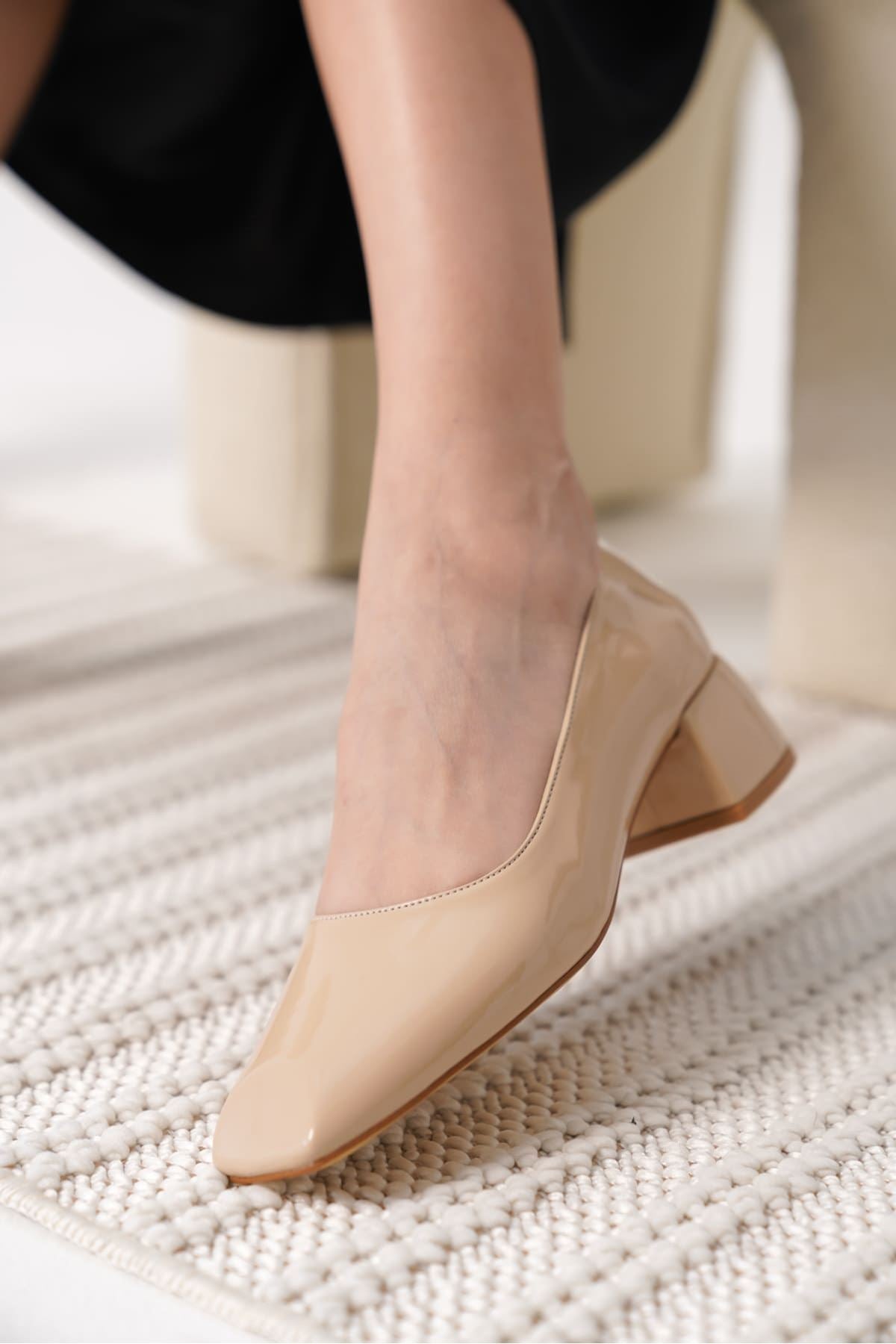 Anita Premium Nude Patent Leather Women's High Heel Shoes