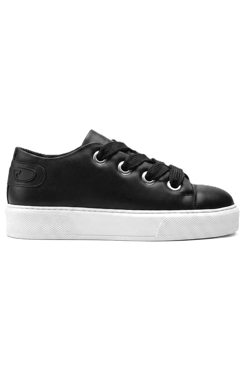 Anjelino Premium Kalın Taban Bağcıklı Erkek Sneaker Siyah Beyaz