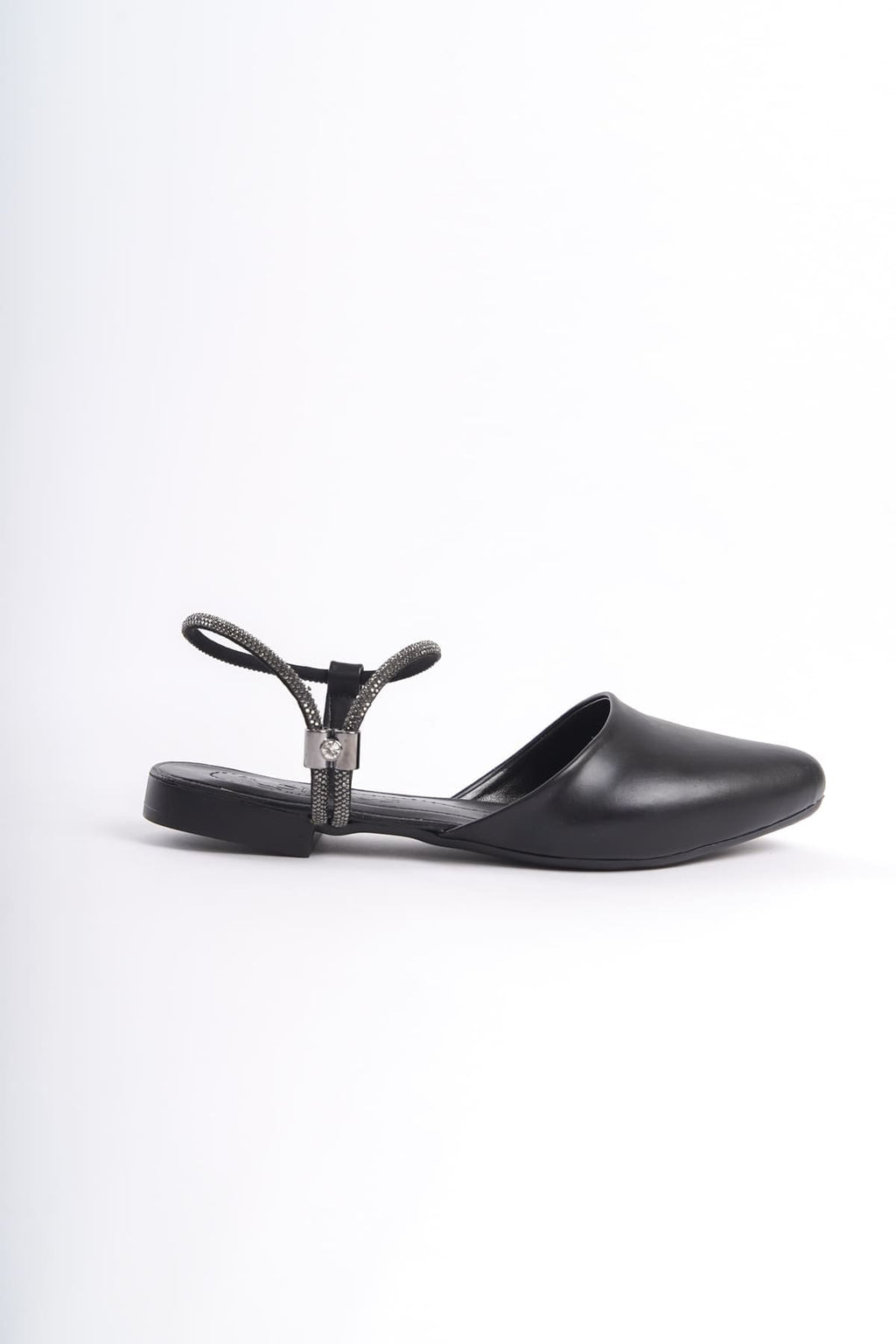 ARIANA Elastic Orthopedic Comfortable Black Ballerina Shoes with Stone Detail