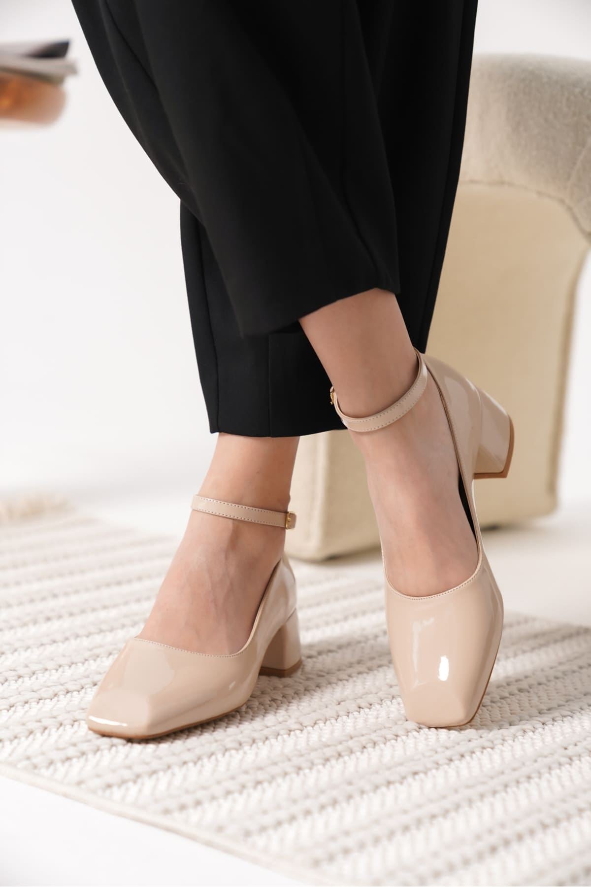 Arilla Premium Beige Patent Leather Women's High Heel Shoes