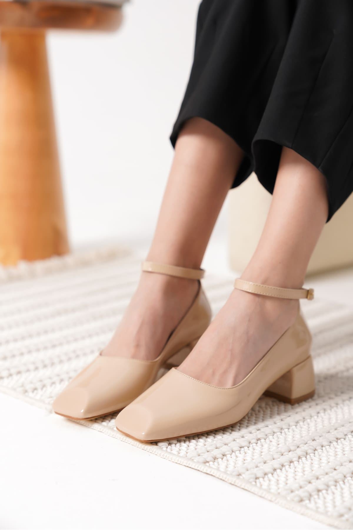 Arilla Premium Beige Patent Leather Women's High Heel Shoes