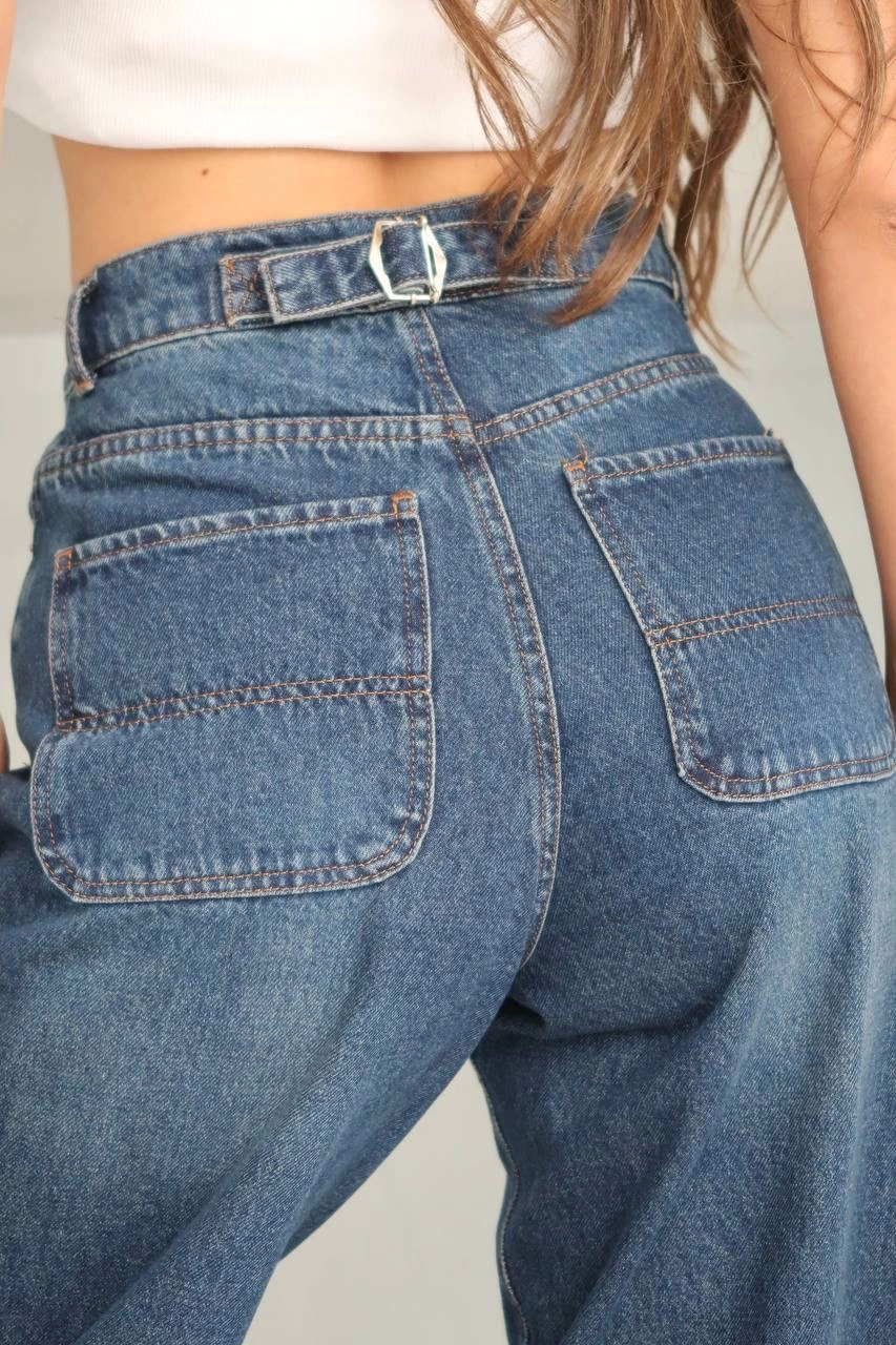 Back Buckle Jeans Blue