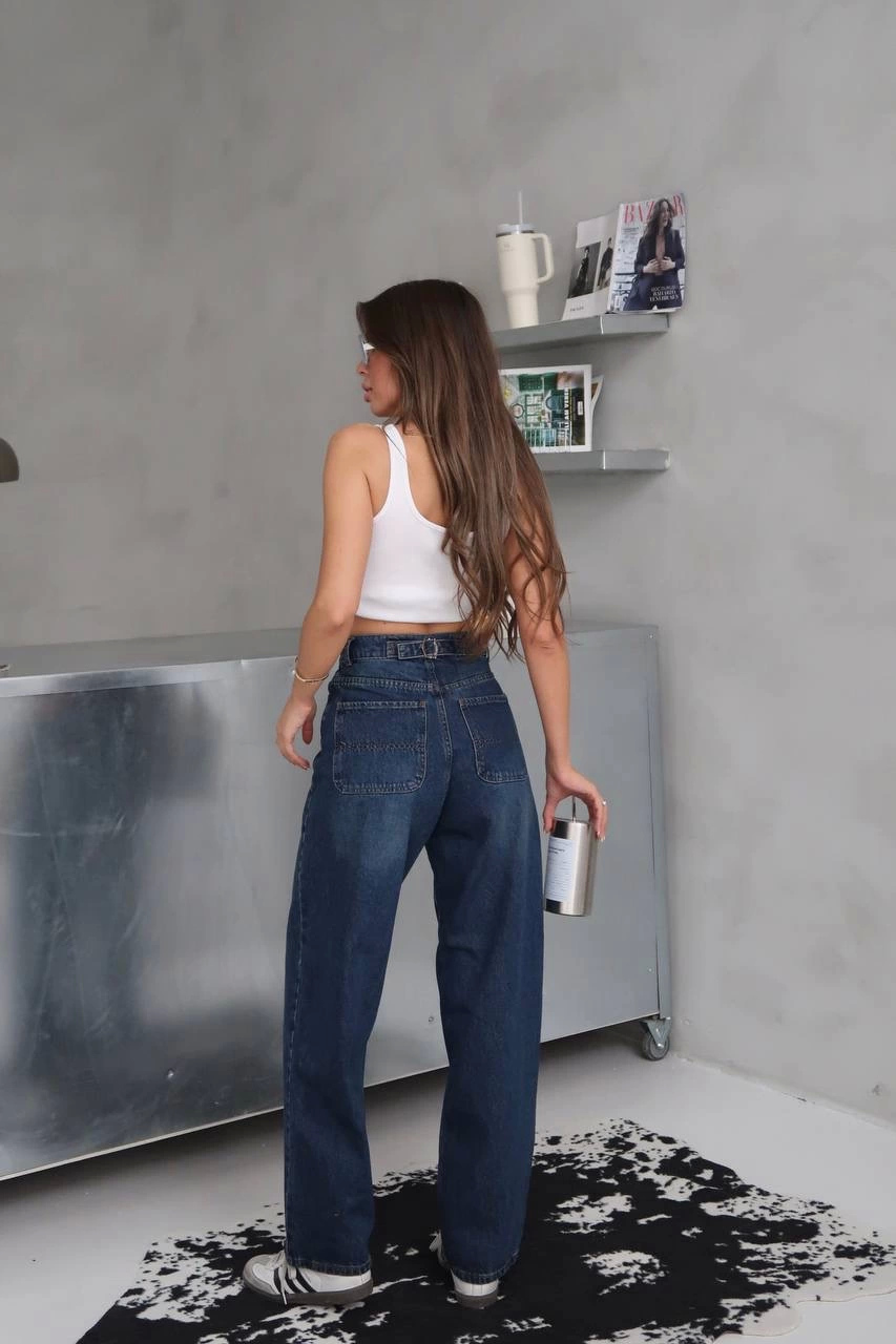 Back Buckle Jeans Blue