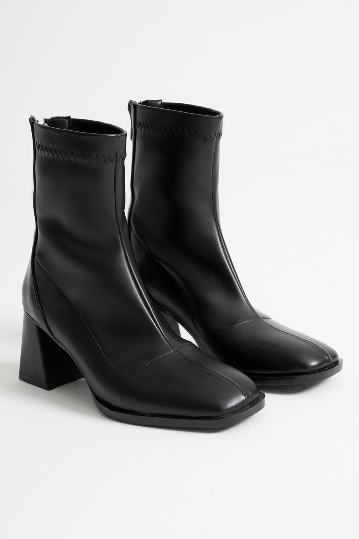 Elora Premium Siyah Kalın Topuklu Streç Bot