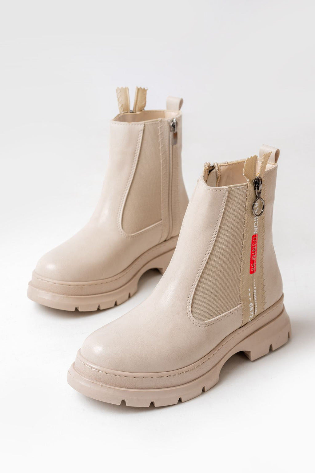 ZRİN-086 Premium Bej Fashion Aksesuarlı Fermuarlı Günlük Kadın Bot