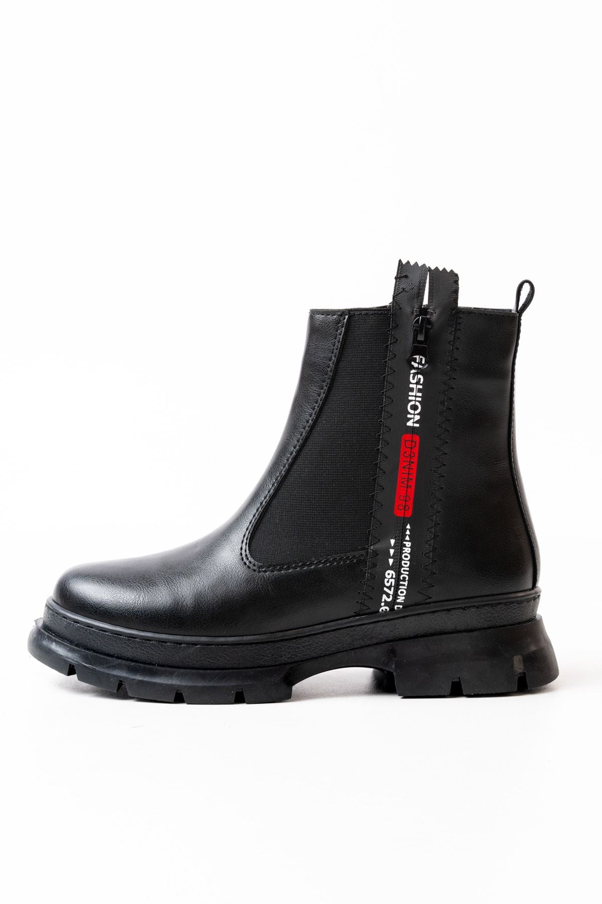 ZRİN-086 Premium Siyah Fashion Aksesuarlı Fermuarlı Günlük Kadın Bot