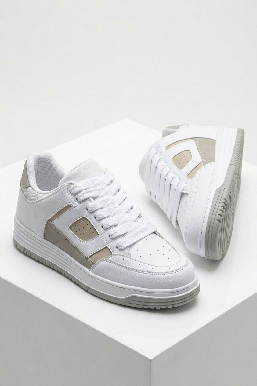 ZRC2410 Yüksek Kalite Yüksek Taban Erkek Sneaker Beyaz Bej