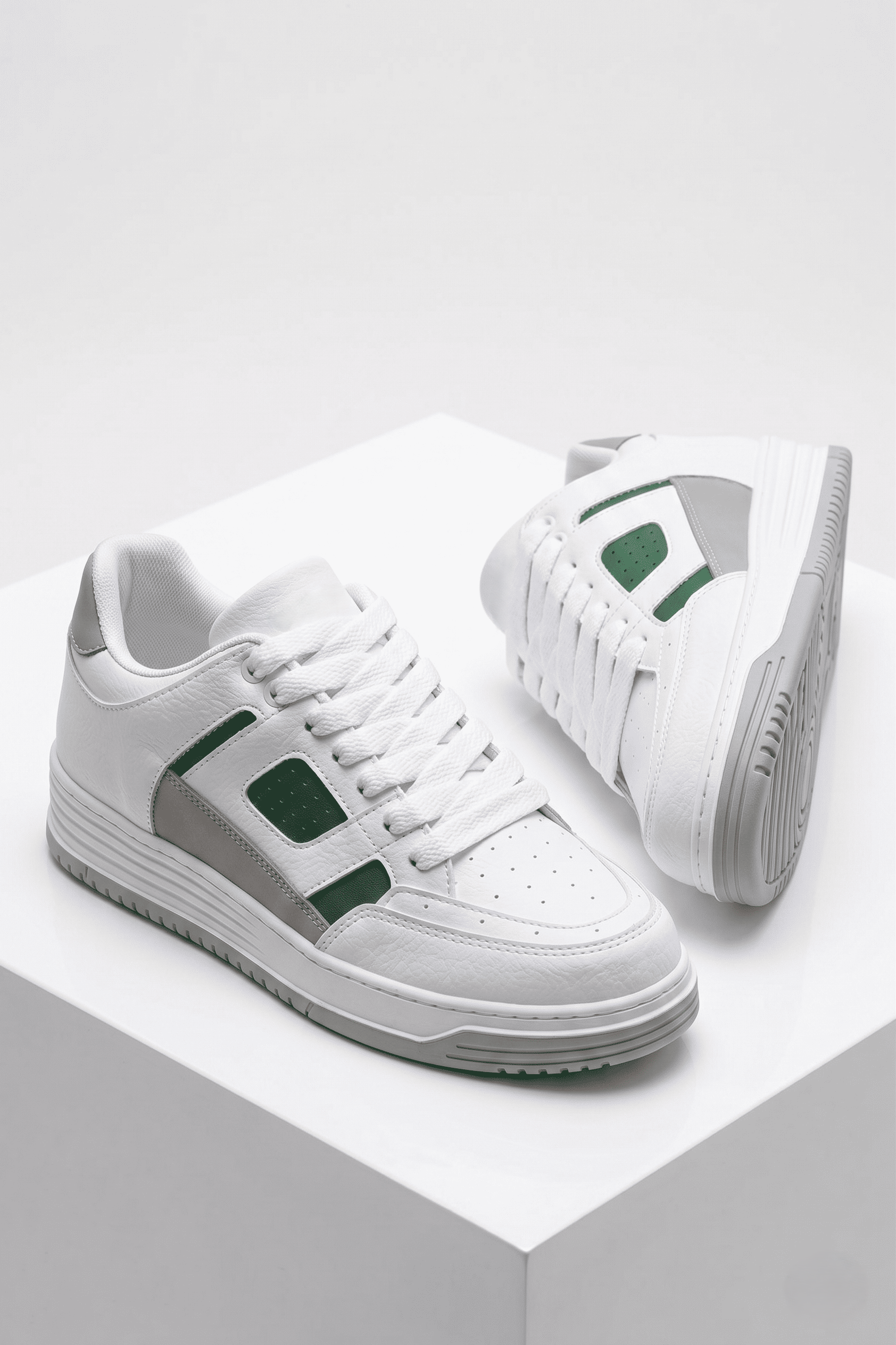 ZRC2410 Yüksek Kalite Yüksek Taban Erkek Sneaker Beyaz Yeşil