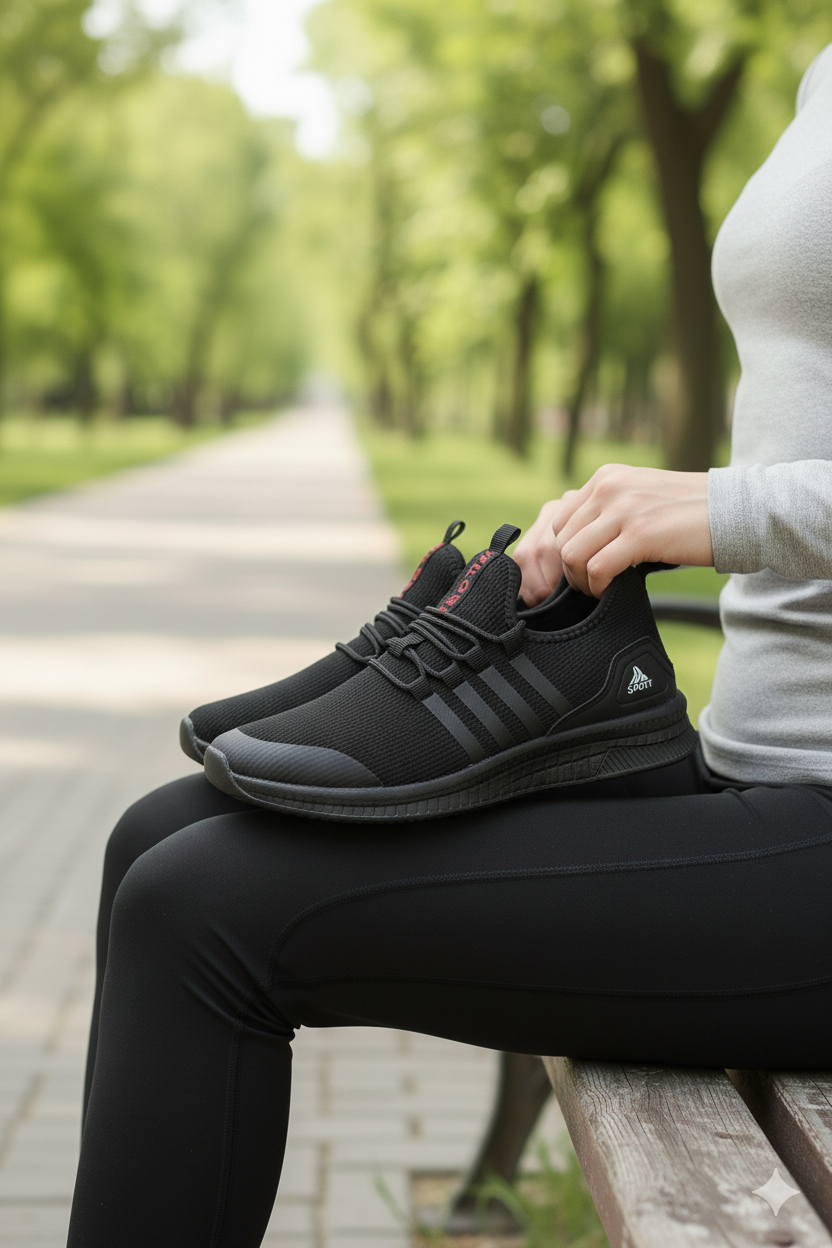 AWIX Ortopedik Unisex Nefes Alan Hafif Spor Yürüyüş Ayakkabı - Siyah